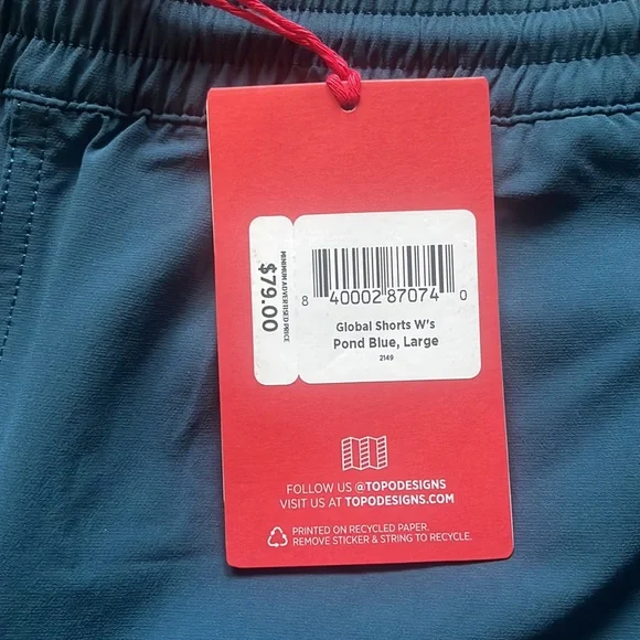 NWT Topo Designs Women's Global Shorts - Pond Blue, Large -Travel, Hiking, Sport - Picture 5 of 10